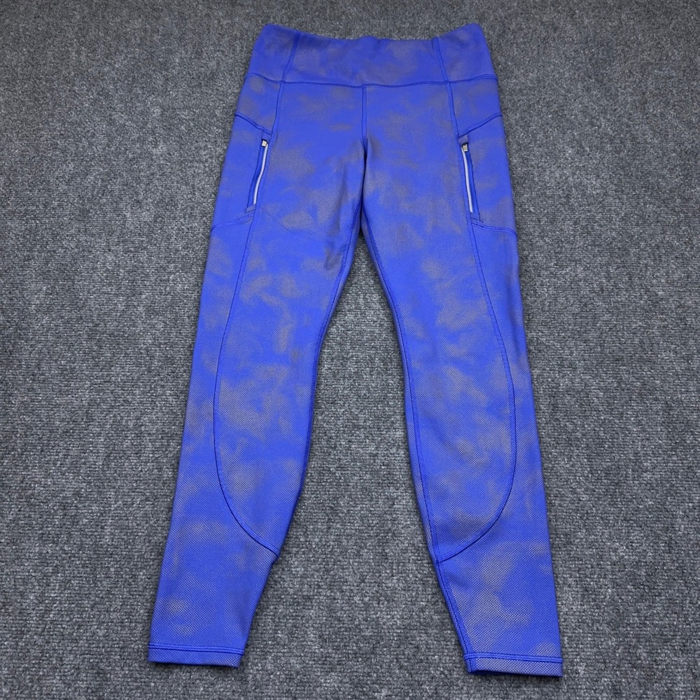 Athleta Rainier High Rise Reflective Tights Women's M Borealis Print Zip Pocket